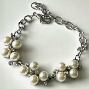 Paparazzi Silver and White Pearl and Crystal Cluster Bracelet or Anklet 11” NWT